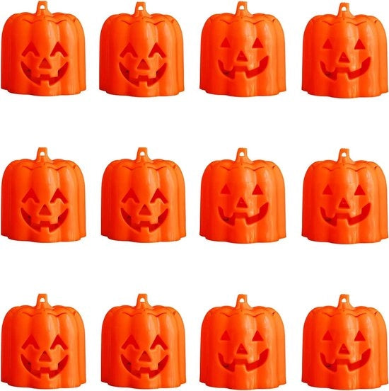 Decorazione per Halloween - Decorazione per Halloween 12 pezzi di lampioni di zucca 3D senza fiamma lampioni di zucca LED luce di candela - Funziona con batteria - Decorazione per party di Halloween e Thanksgiving Indoor Outdoor