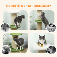 Albero Tiragraffi per Gatti Alto 92 cm con Palo in Sisal e Lettino a Forma di Fiore Verde