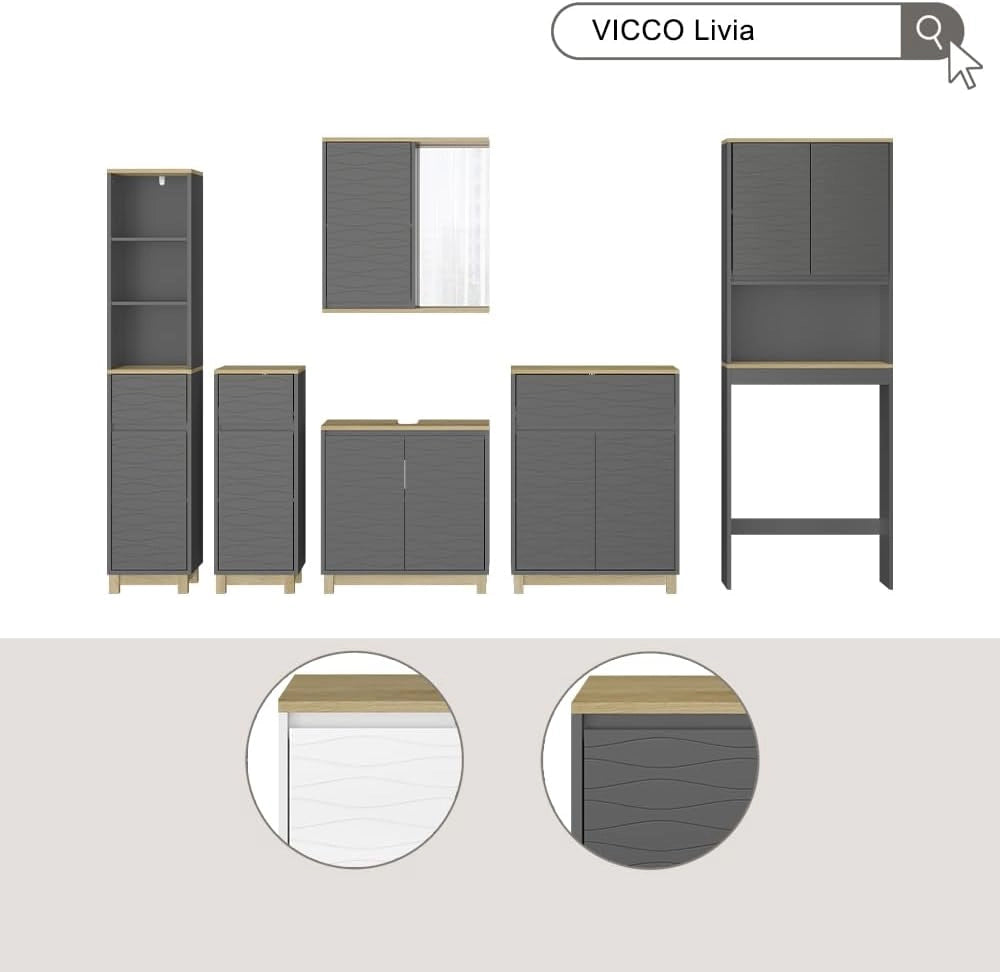 Specchio da bagno Livia, Antracite, 60 x 63 cm