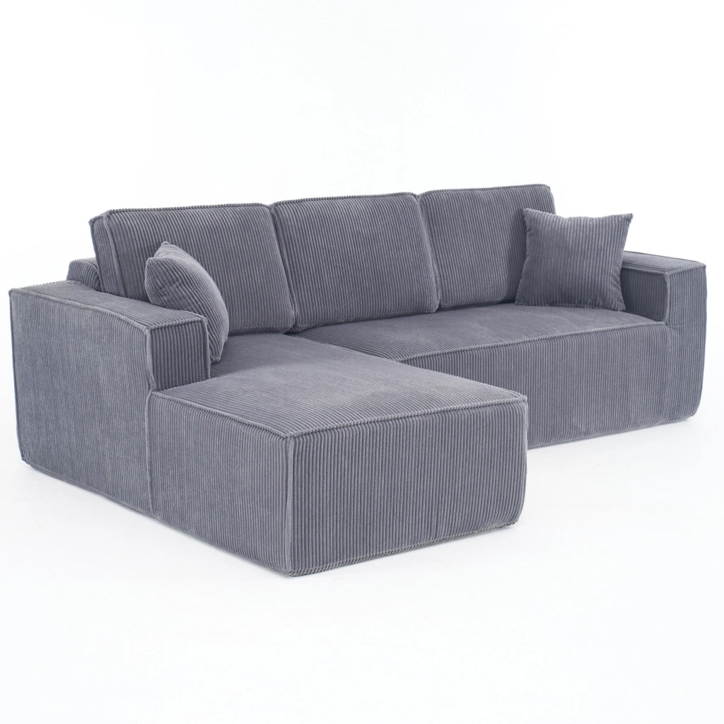 Divano angolare convertibile 2 posti con chaise longue, schiuma ad alta densità, in velluto a coste, Grigio