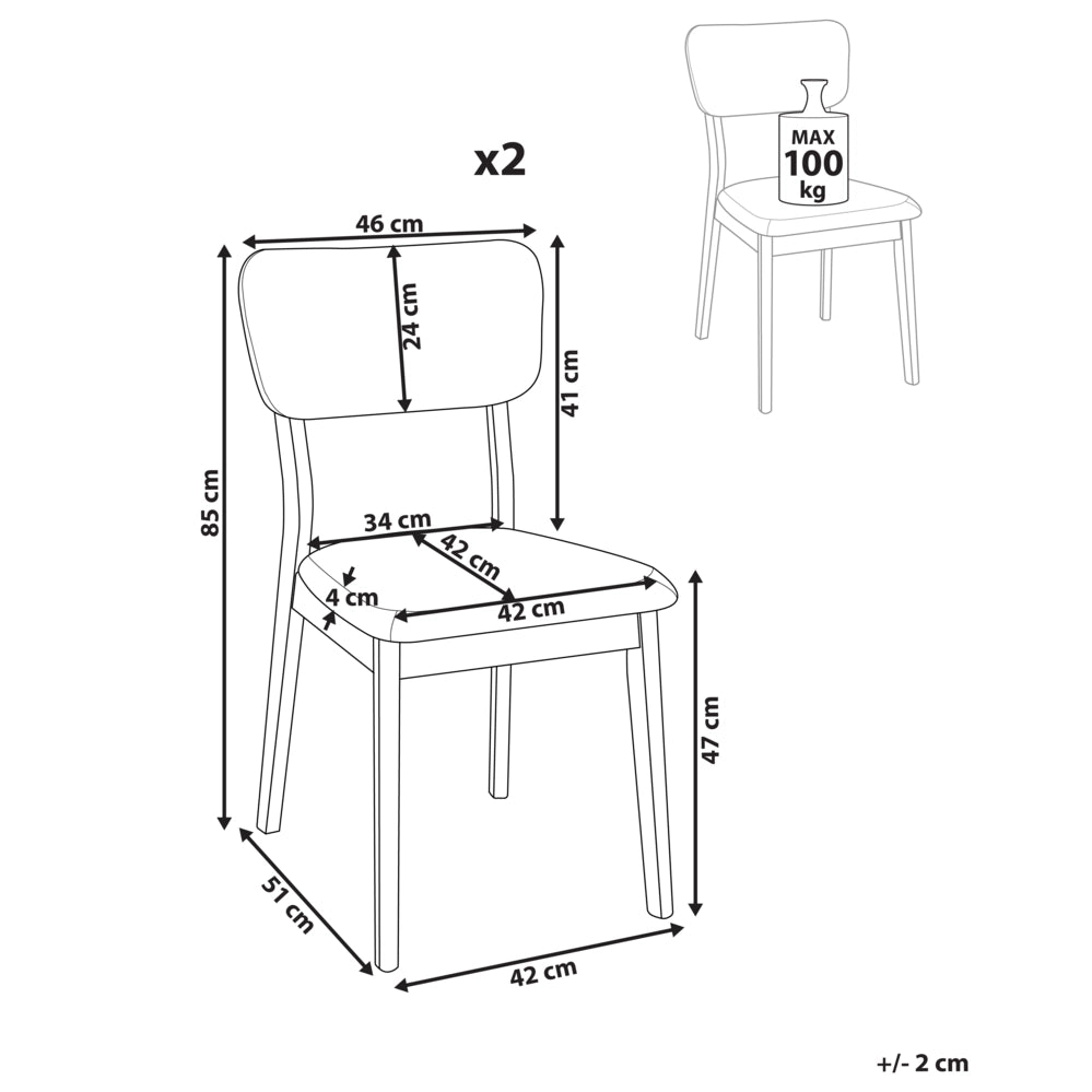 Set di 2 sedie da pranzo in legno di gomma beige chiaro Seduta imbottita in poliestere Legno scuro