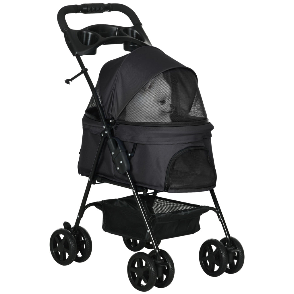 Passeggino per Cani Piccoli Pieghevole con Guinzaglio e Cestino Nero