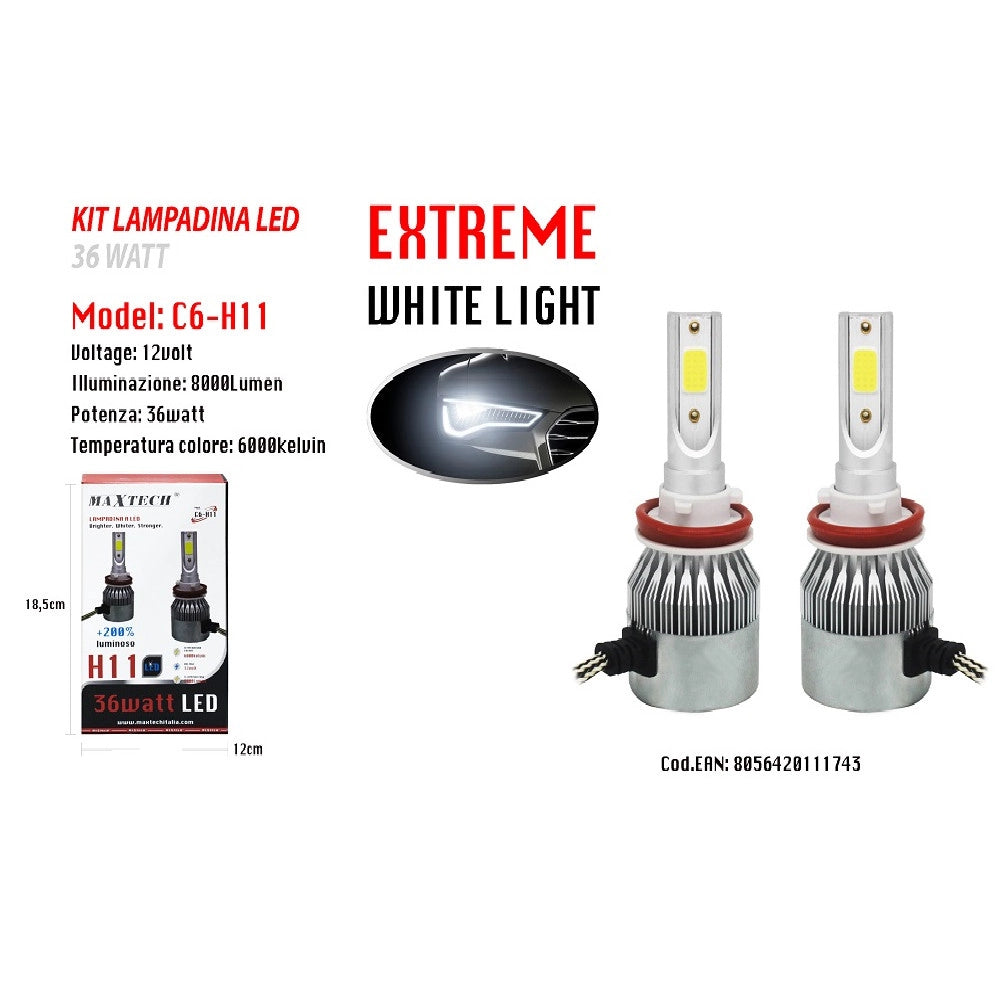 Trade Shop - Led Auto E Moto Lampade Fari Maxtech H11 C6 Lampadine 36w Luce Bianca 6000k -