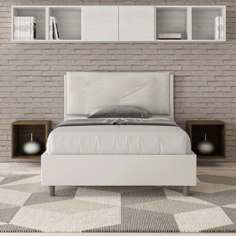 Letto imbottito Piazza e mezzo 120x190 cm Large - Bianco,Similpelle,Contenitore