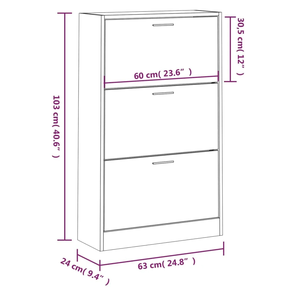Scarpiera mobile contenitore per scarpe mobile per ingresso/corridoio/soggiorno 63 x 24 x 103 cm legno ingegnerizzato marrone 02_0021577
