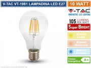V-TAC VT-1981 LAMPADINA LED E27 10W BULB A60 GOCCIA FILAMENTO EXTRA LUNGO VETRO TRASPARENTE - Colore Luce:Bianco Freddo
