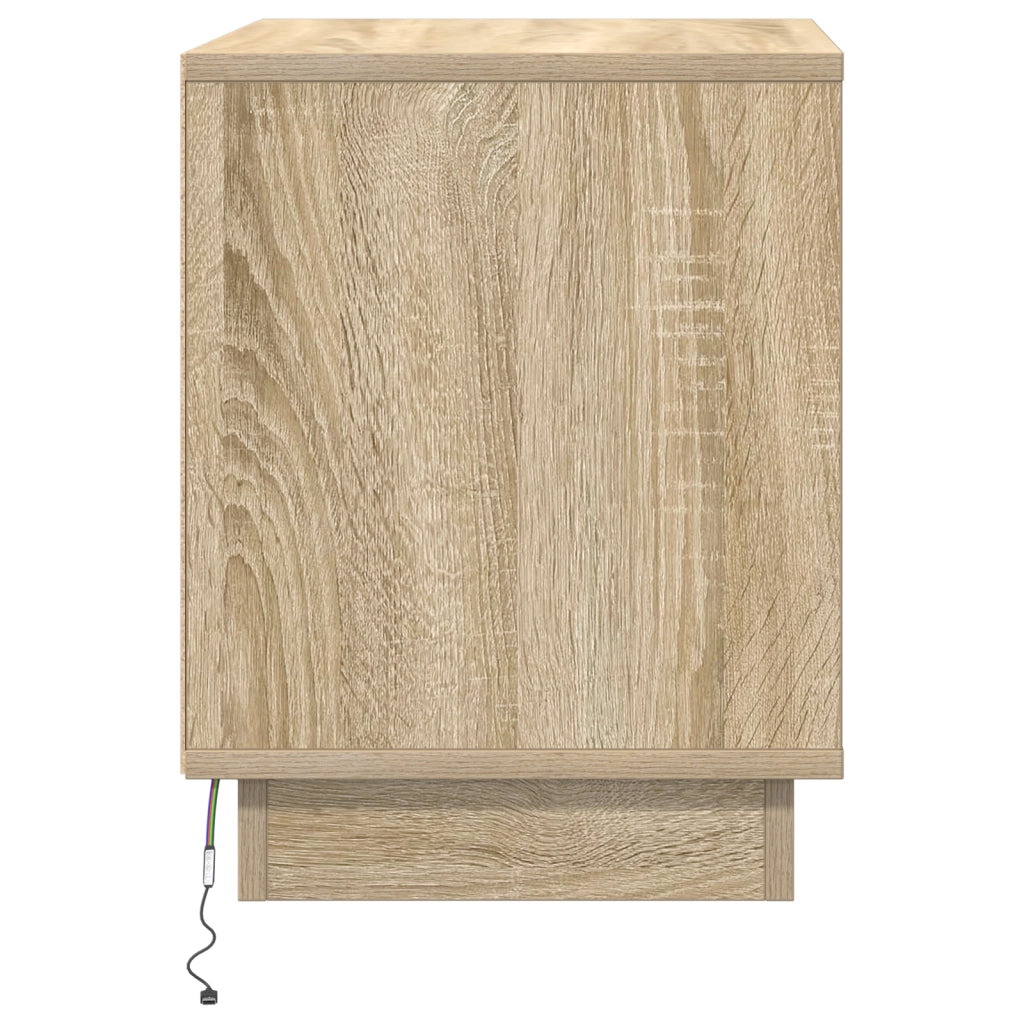 Comodini con Luci LED 2 pz Rovere Sonoma 44x34,5x45 cm
