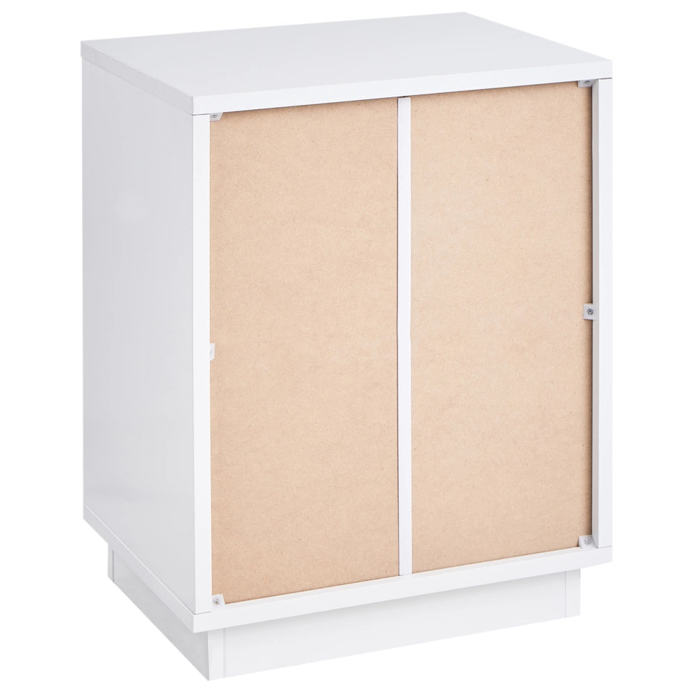 Set di 2 comodini in MDF bianco con 1 cassetto con frontale scanalato e 1 ripiano maniglia dorata design moderno per camera da letto