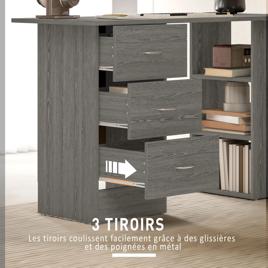 Scrivania con 3 cassetti e 3 ripiani ¨C zephmum ¨C Grigio 120x49x72 cm
