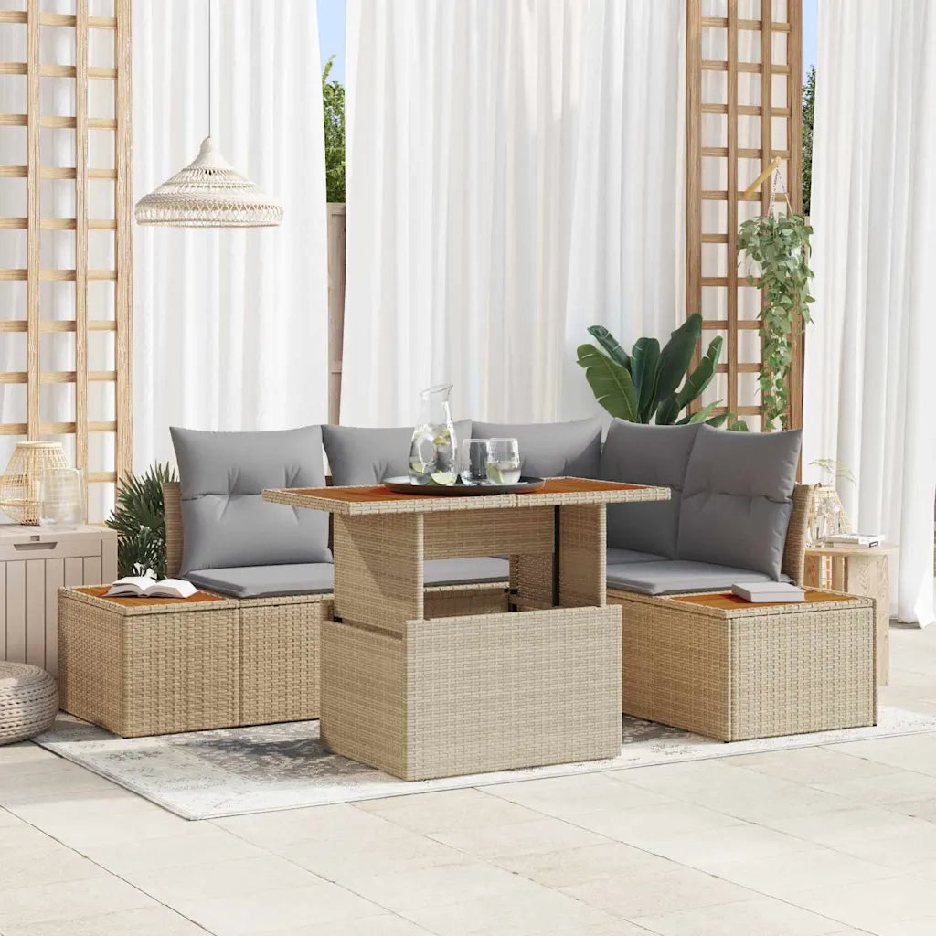 Set Divano da Giardino 5 pcs Beige Poly Rattan