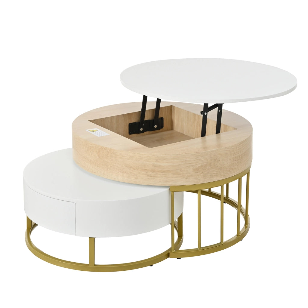 Tavolino da salotto 70x70x56 cm; 60x60x27 cm; piano sollevabile con cassetto; MDF; bianco