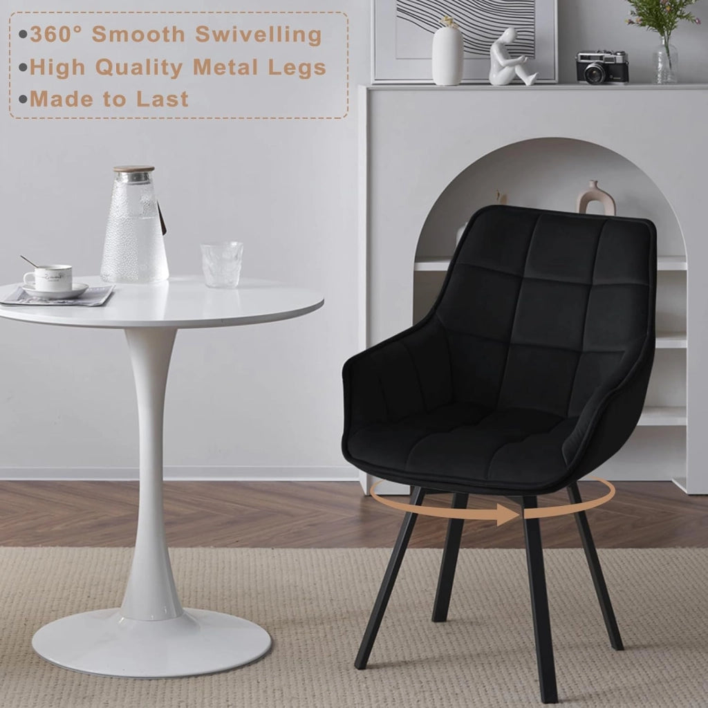 Set di 6 Sedie Sala da Pranzo, Sedie Cucina con Braccioli e Schienale, Poltroncine Girevoli con Gambe in Metallo, in Velluto, per Camera da Letto, Soggiorno, Nero