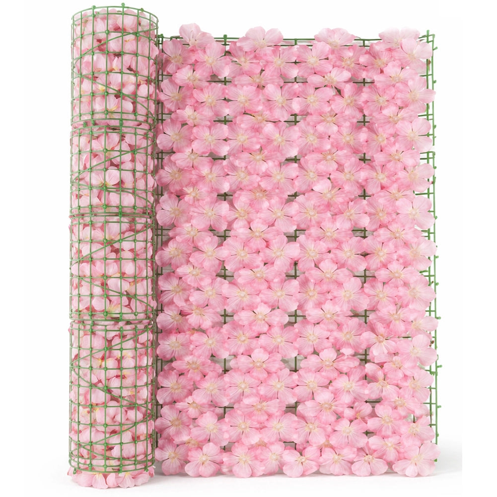 Siepe Artificiale Sintetica 1 x 3 metri Rotolo Anticaduta Rete Fiori Rosa