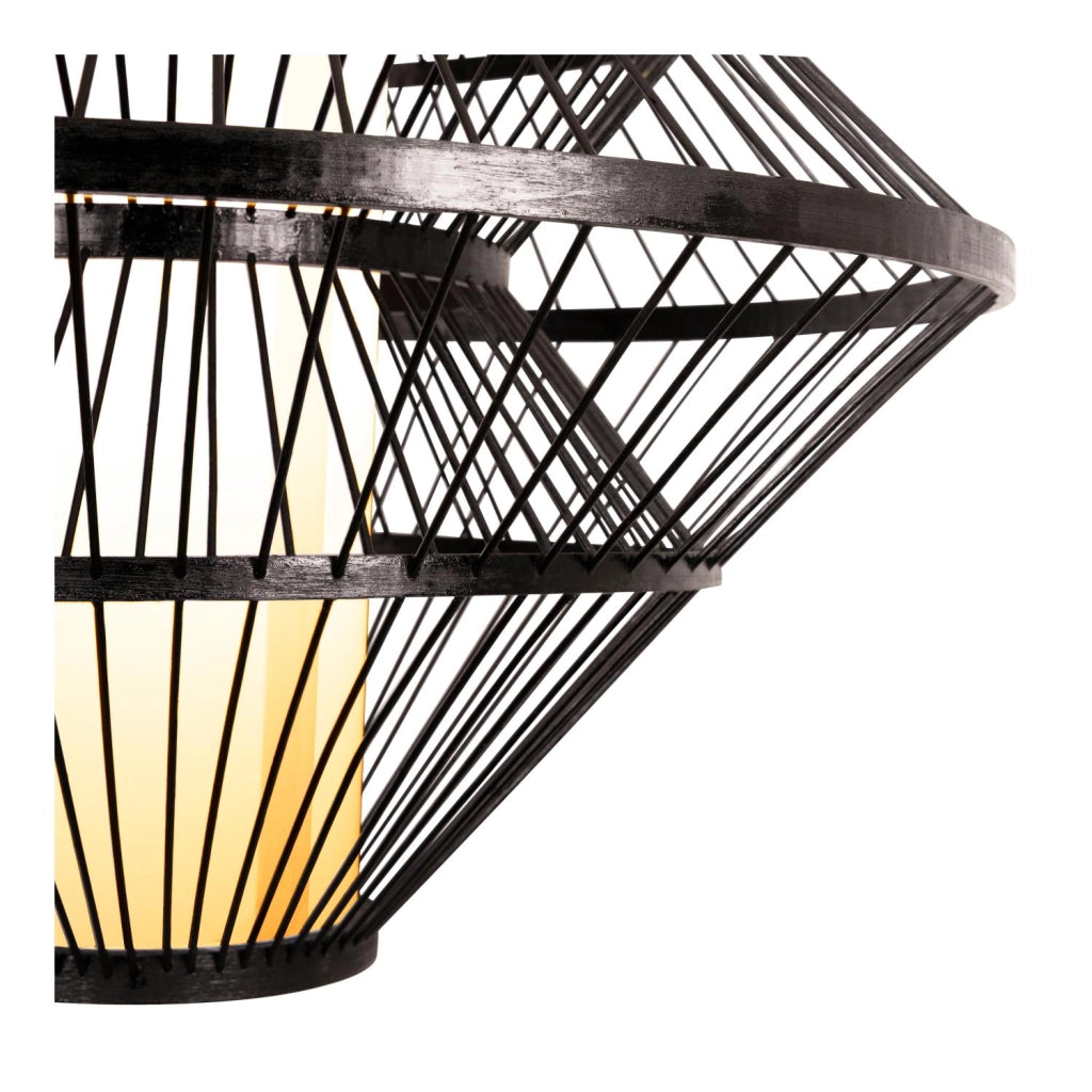 Lampada a sospensione japandi PASQUINO nera legno Ø60