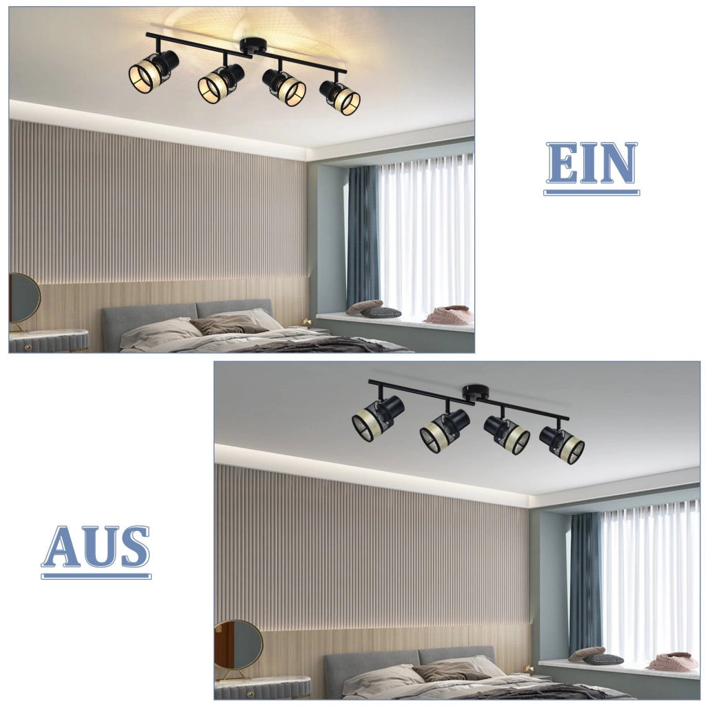 ZMH Lampada da soffitto plafoniera metallo E27 max 25W nero retrò orientabile 330° per soggiorno
