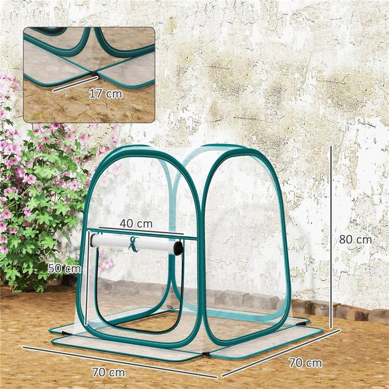 MINI SERRA POP UP CON COPERTURA IN PLASTICA FINESTRA AVVOLGIBILE E BORSA 70X70X80 CM TRASPARENTE
