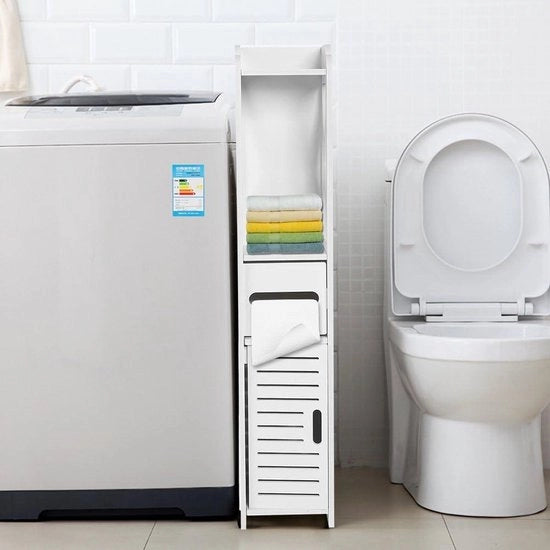 Cassa da bagno in legno - Cassettone per bagno con colonne - Altezza 155 x 15 x 80 cm - Bianco