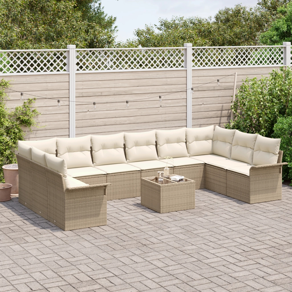 Set Divano da Giardino  11 Pezzi con Cuscini Rattan Poliestere Marrone