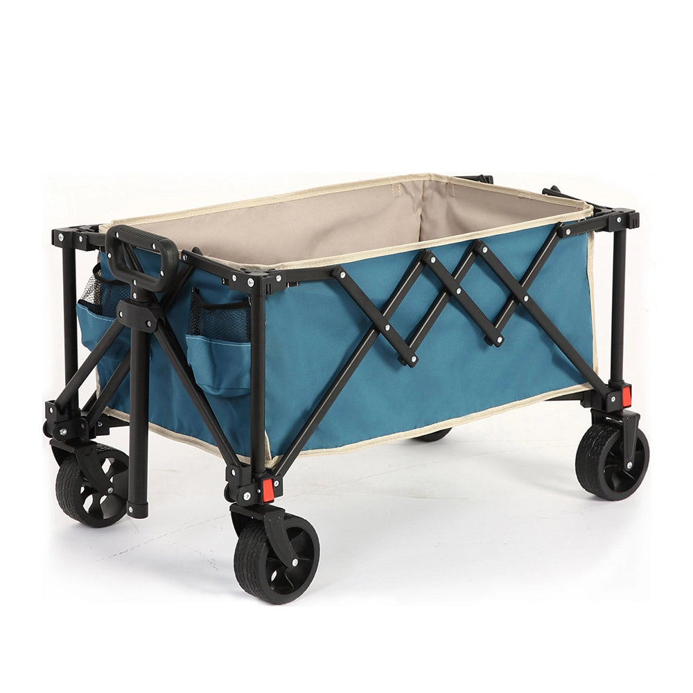 Carrello pieghevole per esterni - Xylo - Ruote fuoristrada, manico regolabile, robusto, per campeggio, shopping, pesca sportiva - Blu
