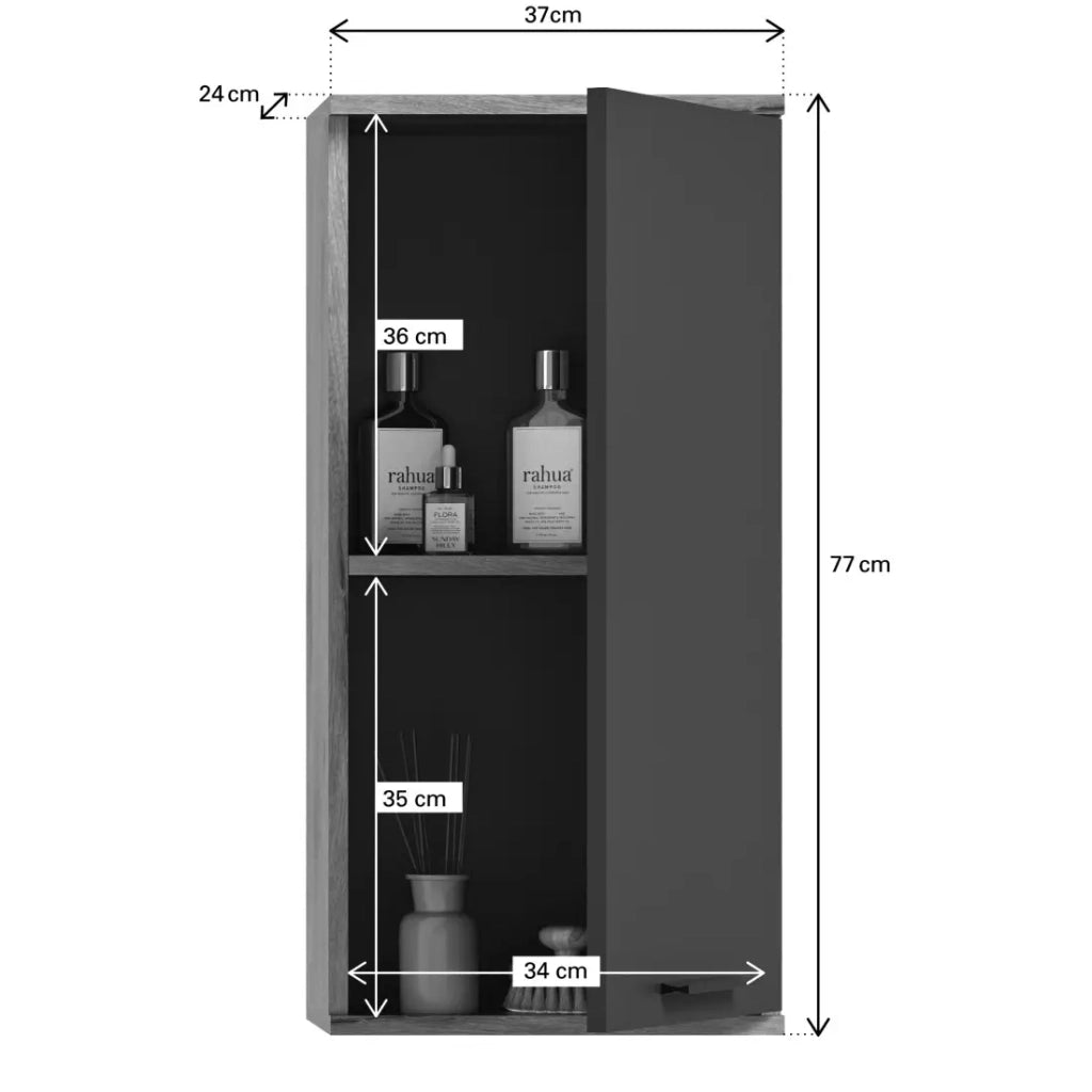 Set bagno SELMA grigio antracite e rovere chiaro - mobile sotto lavabo, colonna, armadio specchio LED, 2 mezze colonne