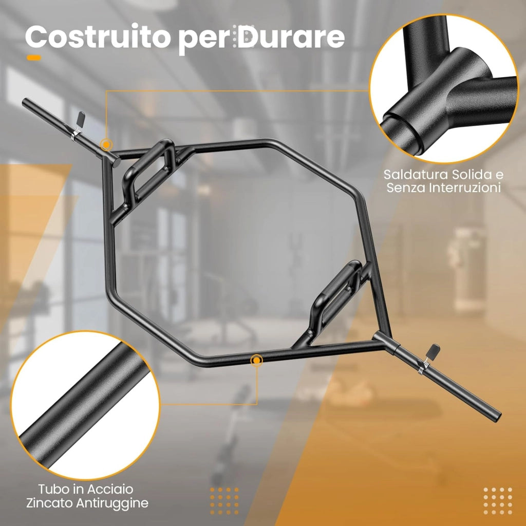 Barra della Trappola Olimpica, Olympic Hex Trap Bar in Acciaio con Maniglie Piegehvole, Barra Sollevamento Pesi, Capacità di Carico 226 kg