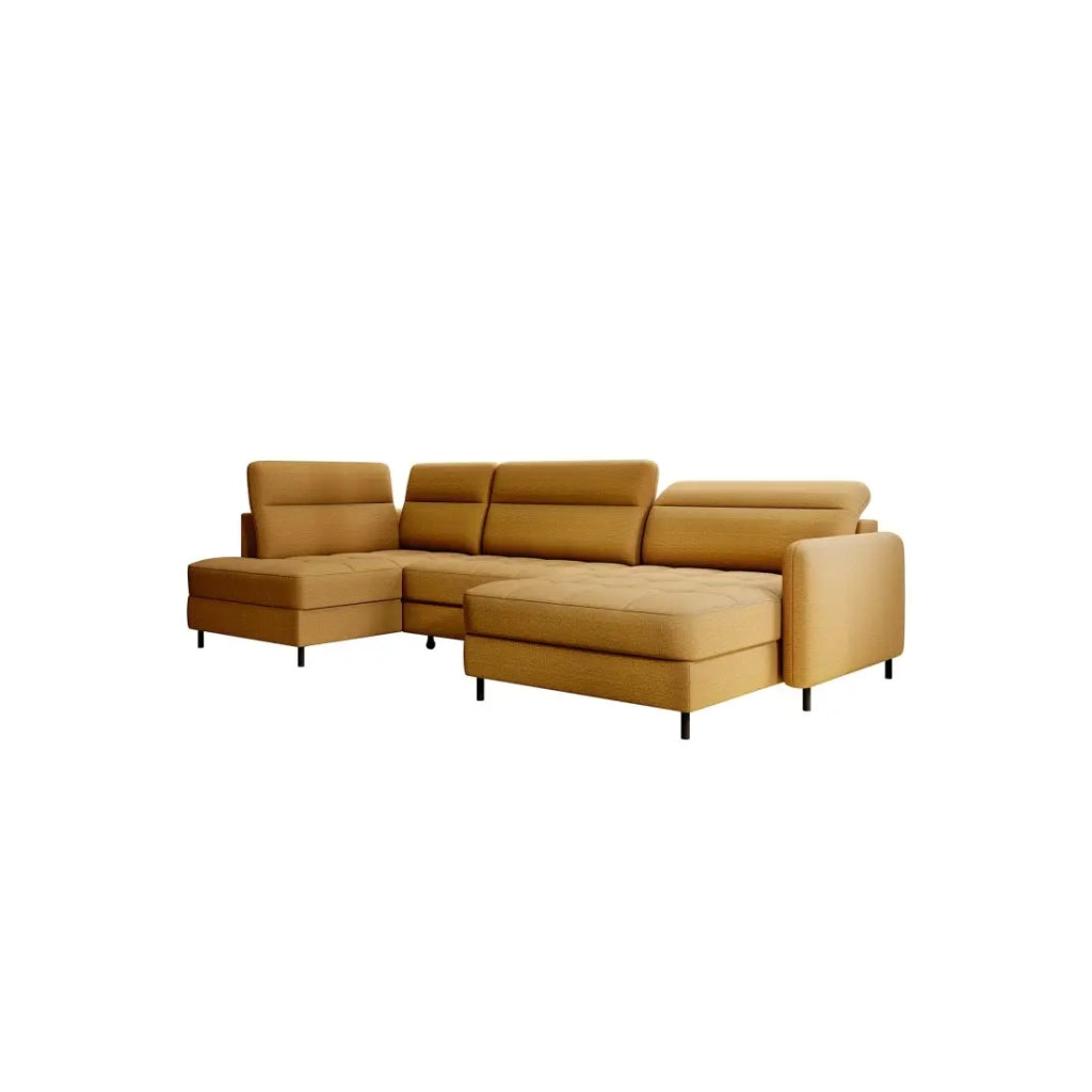 Canapé d'angle convertible BERTHO 306 cm giallo aranciato – Angolo destro con contenitore