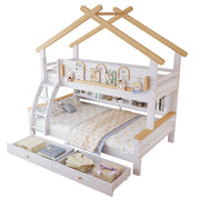 Letto a Castello 90x200 cm e 120x200 cm con 2 Cassetti; Scala e Mensola; Bianco Naturale