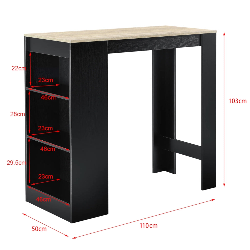 Tavolo alto da bistrot con contenitore e 3 ripiani 110 cm nero e rovere 03_0006191