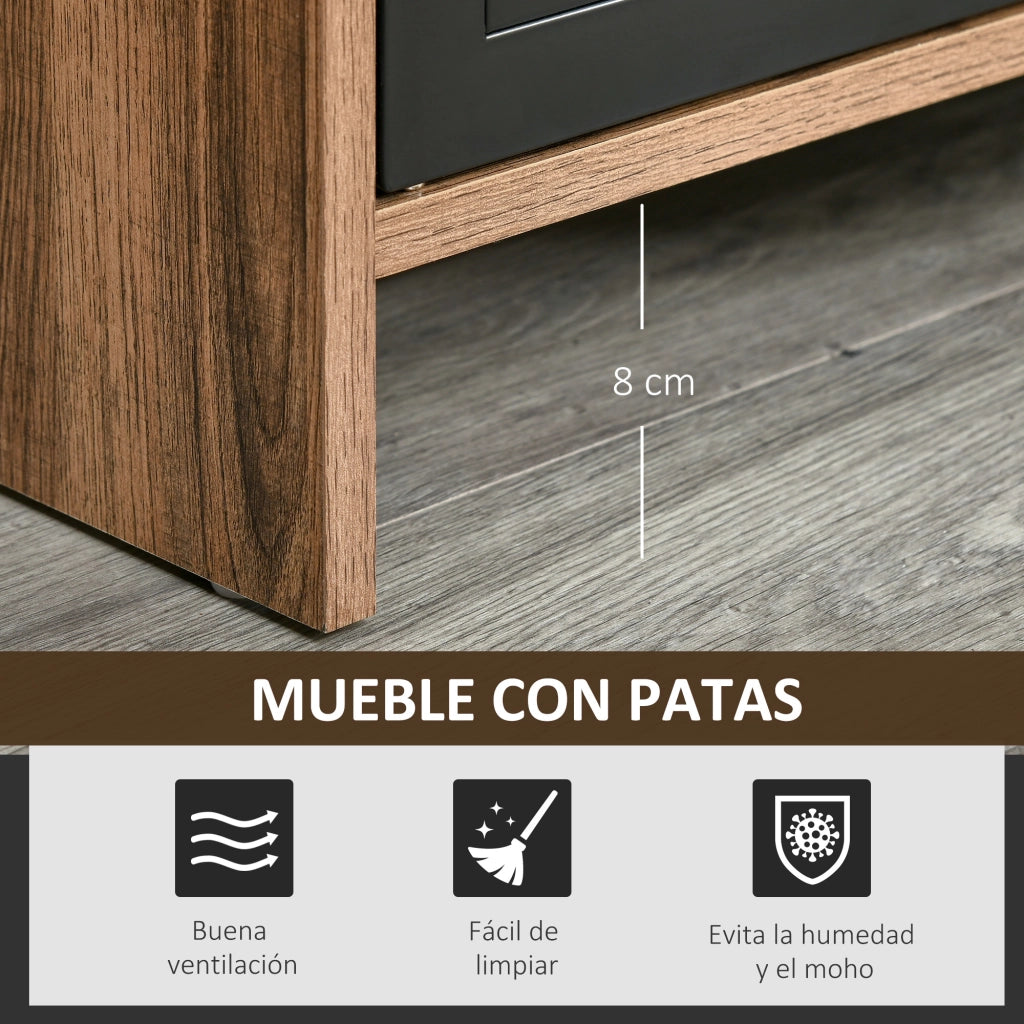 Mobile TV con ante metalliche e ripiani aperti ¨C Zephmum ¨C 109x35x38 cm Legno Naturale e Grigio