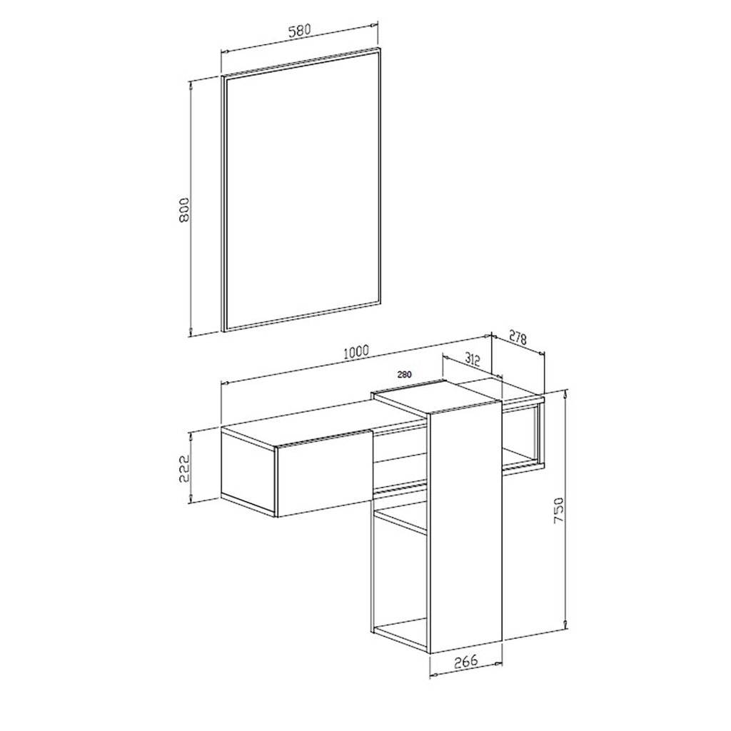 Daba, Mobile da Ingresso Specchio Incluso, 100x31.2x75h cm Marrone Rovere