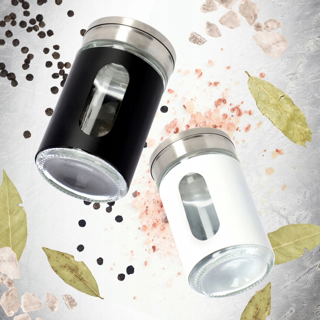 Saliera KADAX, contenitore per sale, bianco, 90 ml, in vetro e acciaio, per condimenti.