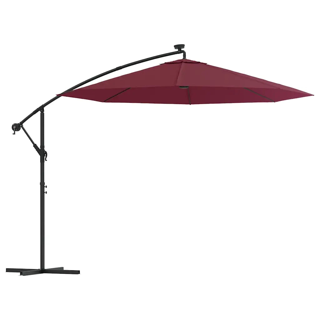 Ombrellone a Sbalzo con LED e Palo in Acciaio-Ombrello da giardino 300 cm Rosso Vino