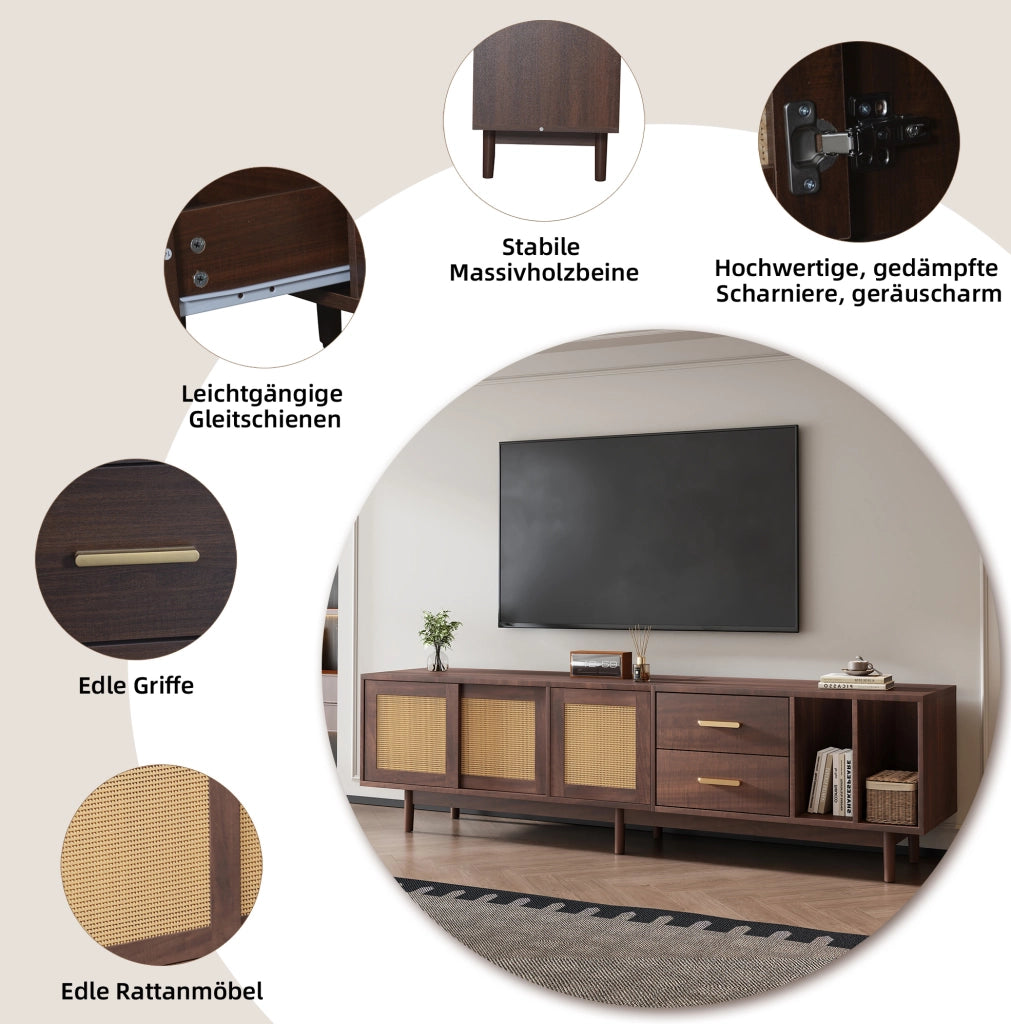 Mobile porta TV 190 x 40 x 52 cm con ante e cassetti, colore marrone