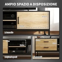 Mobile Porta TV 60" con Armadietto, 2 Cassetti e Ripiani Aperti, 140x35x45 cm, Legno Naturale