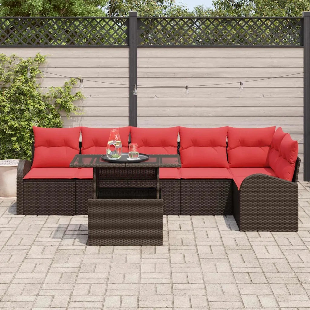 Set Divano da Giardino con cuscino 7 pcs Marrone Poly Rattan