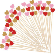 Spiedini Cocktail in forma di cuore - 100 pezzi - Denti per cibo - Per antipasti, charcuterie e altro - Spiedini decorativi per matrimoni e feste - Accessori ideali per cupcake - Bambù - 12 cm.