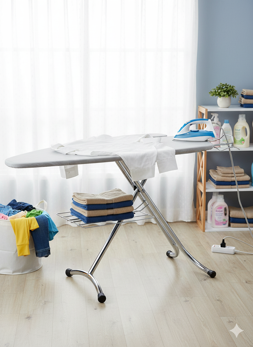 Asse da Stiro Completo Festival Profi 125x48 cm con Piano Stiramaniche e Ripiano Regolabile in Altezza