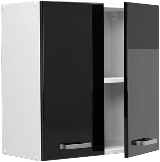 Pensile da cucina R-Line, Nero lucido, 60 cm, per la libera combinazione all'interno di sistemi cucina modulari