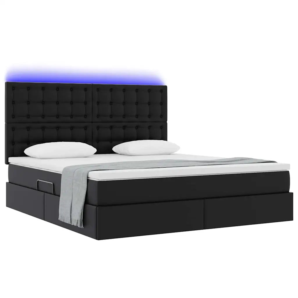 Letto con contenitore e LED Nero 180 x 200 cm Pelle Sintetica