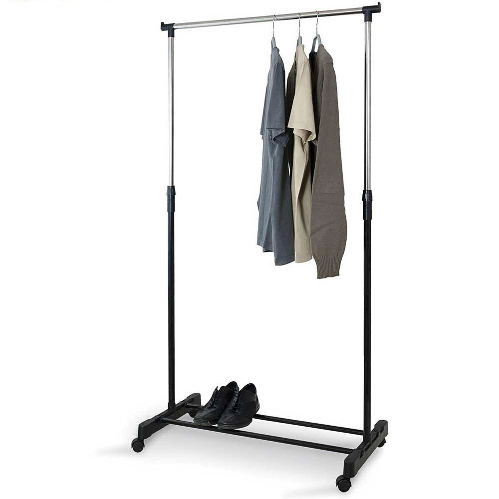 Trade Shop - Stand Appendiabiti In Metallo Altezza Regolabile Con Ripiano Ruote Camera Letto -
