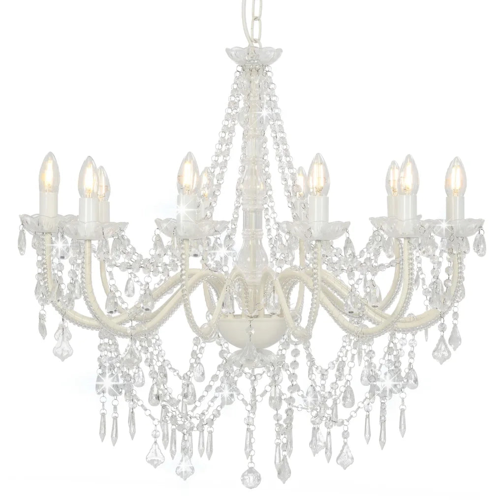 Elegante lampadario con perline dal design antico 80 x 75 cm atmosfera accogliente metallo bianco 02_0046414