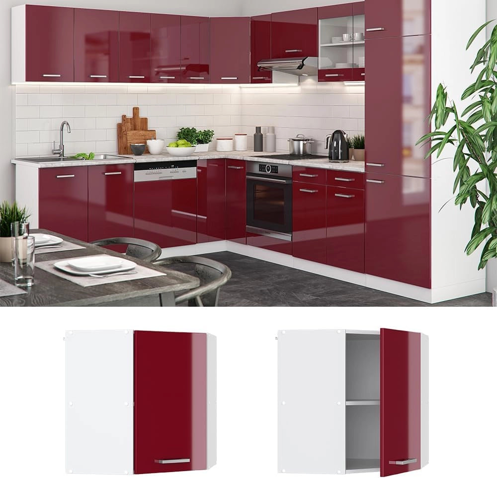 Mobile angolare da cucina R-Line, Rosso lucido, 57 cm, per la libera combinazione all'interno di sistemi cucina modulari