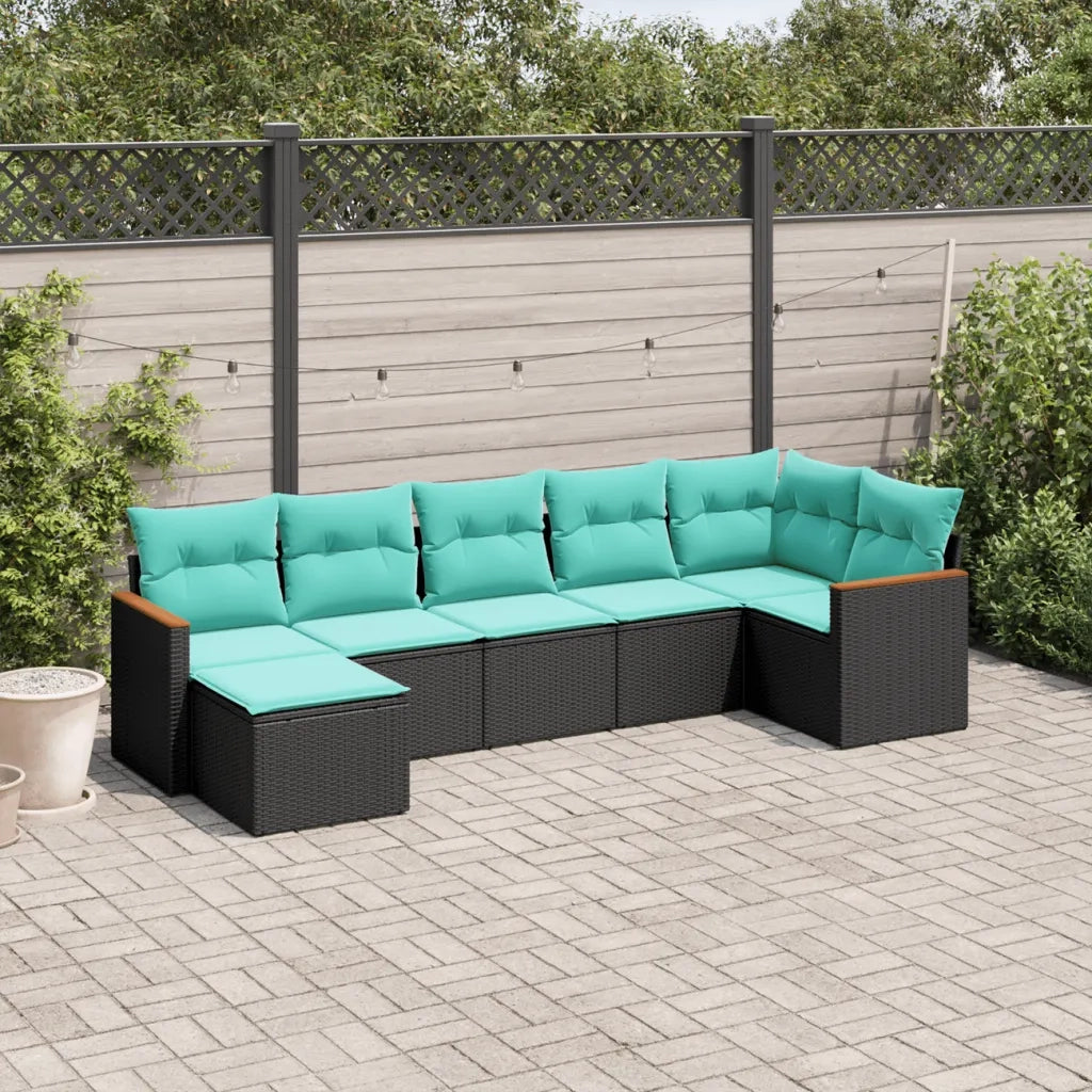 Set Divani da Giardino 7 pz con Cuscini Nero in Polyrattan 3226190