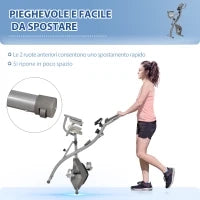 Cyclette Pieghevole 2 in 1, Resistenza Magnetica Regolabile 8 Livelli, Bici da Fitness con Sensore di Frequenza Cardiaca, Elastici per Braccia, Schermo LCD, Volano 2.5kg, Grigio