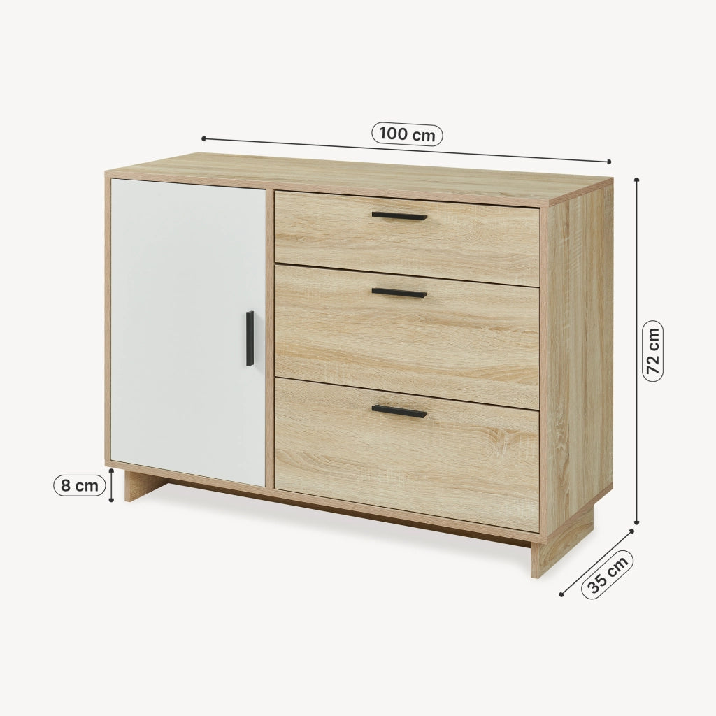 Comò Kenta con Ante e Cassetti Cassettiera Multiuso 100x35x72 cm Effetto Rovere Sonoma / Bianco [en.casa]