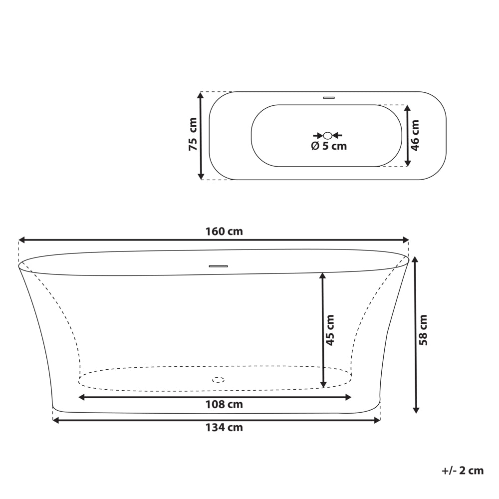 Vasca da bagno freestanding in acrilico nero 1600 x 750 mm ovale con finitura liscia opaca Stile moderno per il bagno
