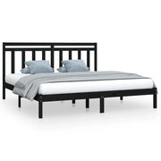 Letto matrimoniale | Letto per adulti | Giroletto Nero in Legno Massello 200x200 cm