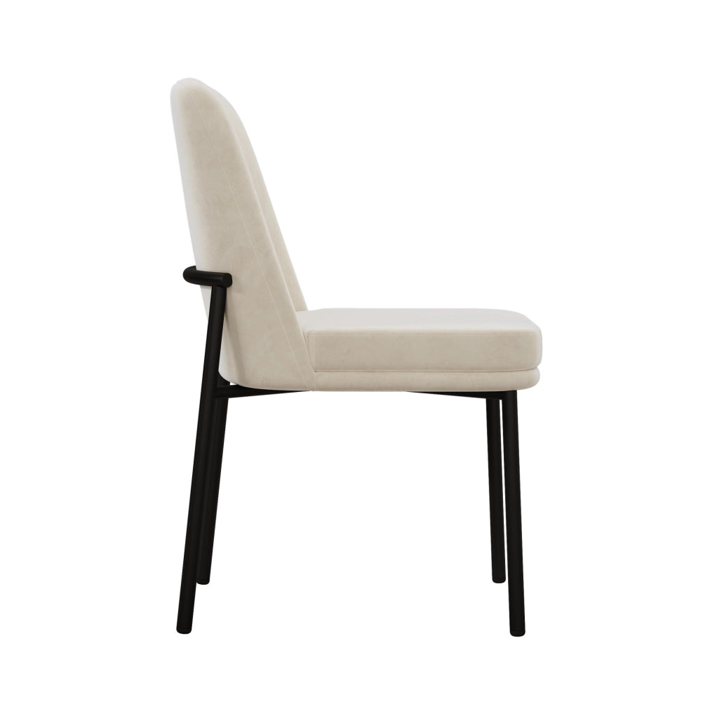 Set di 4 sedie da pranzo con seduta imbottita; struttura in metallo; velluto beige