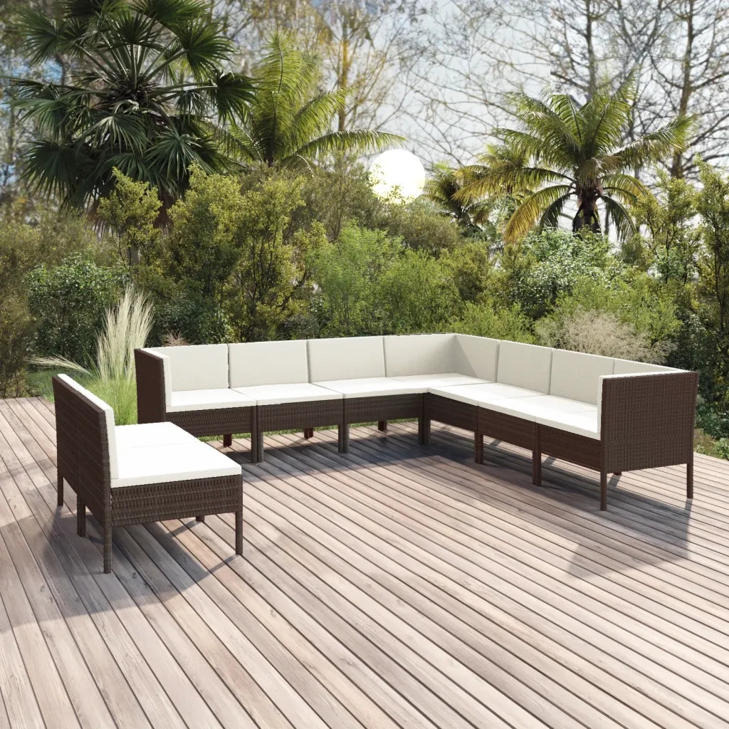 Set Divani da Giardino 9 pz con Cuscini in Polyrattan Marrone cod mxl 38396