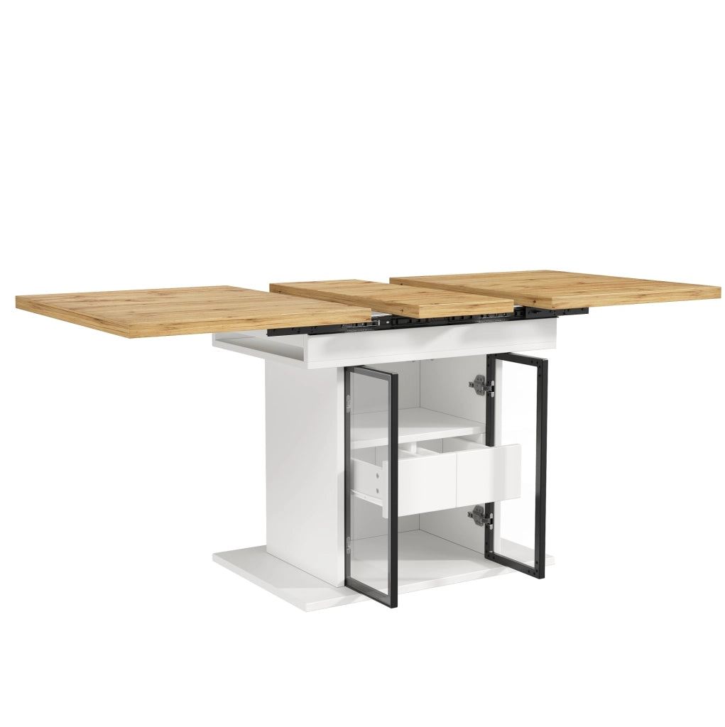 Tavolo da pranzo allungabile 110-140 x 80 cm con contenitore e LED RGB; bianco